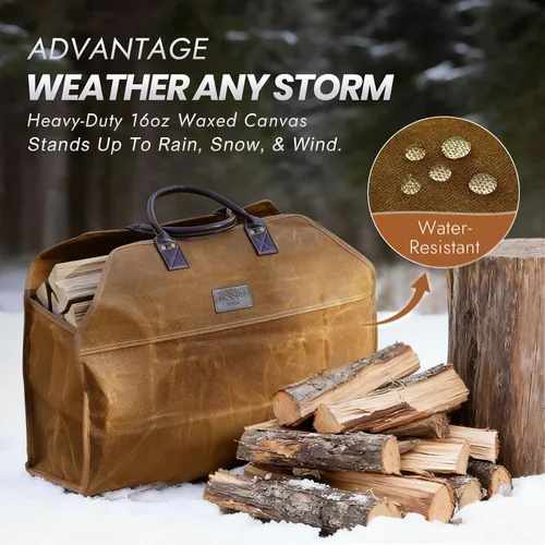Miniatura 4 de INNO STAGE - Bolsa de lona encerada resistente para leña, tamaño grande, bolsa de almacenamiento para accesorios de chimenea y estufa de madera