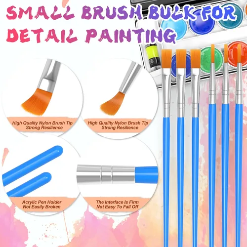 Miniatura 4 de Halobios Juego de 100 pinceles de pintura para pintura acrílica, 50 piezas planas y 50 pinceles redondos, pinceles de pintura para niños y adultos
