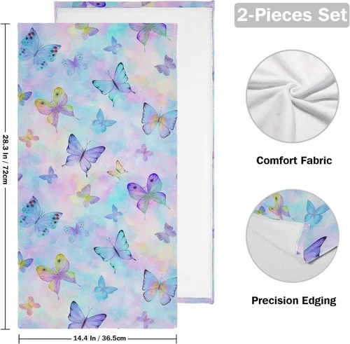 Miniatura 2 de Toalla de baño de mano con diseño de mariposa, color morado, rosa, mágica, colorida, toalla para grifo de baño, toallas de baño, flores, hojas