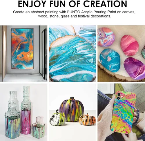 Miniatura 6 de Funto Juego de pintura acrílica para verter, 36 botellas, con aceite de silicona, alto flujo, premezclado, suministros de arte para verter sobre