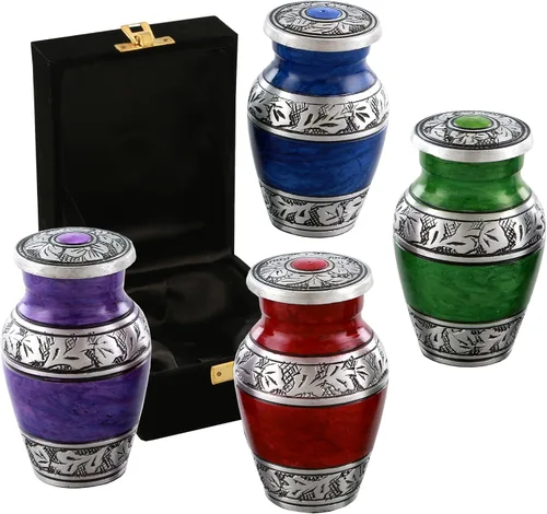 Urnas pequeñas metálicas con diseño de grabado, urna de cremación para hombres y mujeres, juego de 4 mini urnas, urna de recuerdo para cenizas