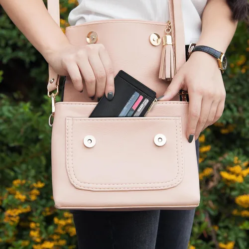 Miniatura 9 de Sodsay Estuche para tarjetas, cartera delgada con bolsillo frontal, para mujer, sujetatarjetas con llavero