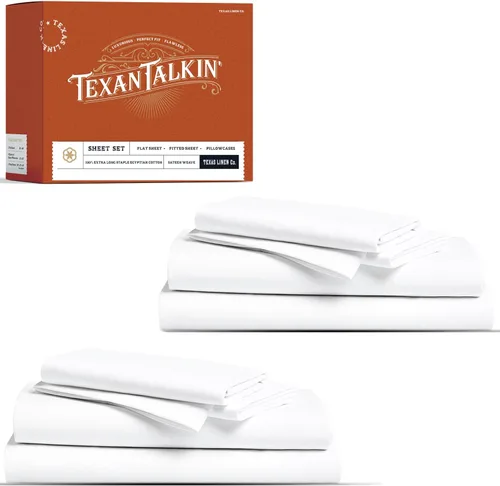 Miniatura 26 de TEXAS LINEN CO. Juego de sábanas de algodón egipcio Split King - 600 número de hilos, 5 piezas, sábanas blancas para cama ajustable, fibra 19: Raya