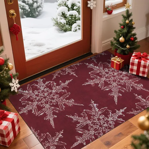 Miniatura 4 de U'Artlines Tapete de Navidad para puerta delantera, 32 x 48 pulgadas, vintage, de invierno, resistente a la suciedad, tapete de goma antideslizante