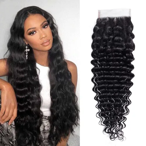 Miniatura 6 de Cierre de encaje de cabello humano lacio 4x4, parte libre HD, encaje suizo 100% sin procesar, cabello virgen brasileño 150% de densidad, color negro