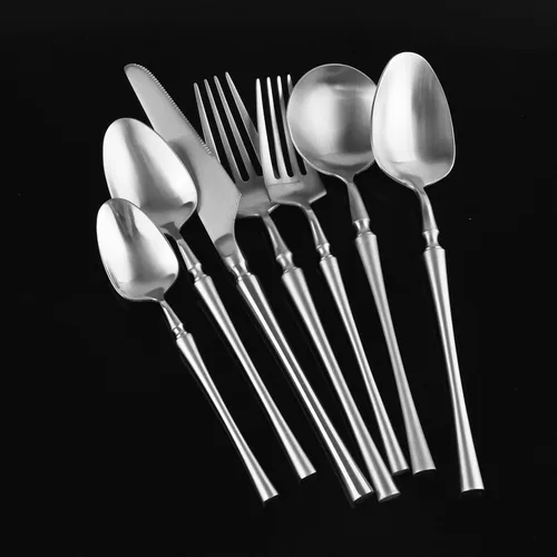 Miniatura 2 de Juego de 6 tenedores de postre de plata mate de 7.08 pulgadas de acero inoxidable con acabado satinado