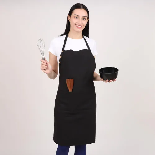 Miniatura 3 de Delantal de cocina de algodón resistente a las gotas de agua con delantales ajustables para mujer con bolsillos 8 opciones de color para cocinar