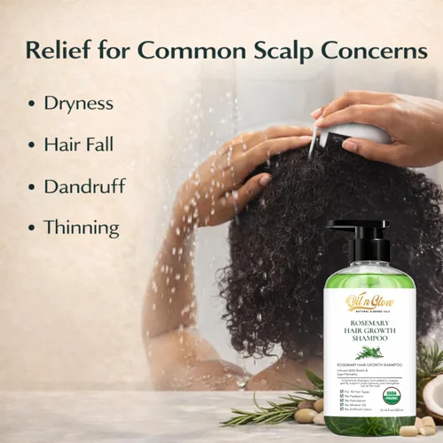 Miniatura 5 de Champú orgánico de romero USDA para el crecimiento del cabello para engrosar y fortalecer para hombres y mujeres con biotina, bloqueador DHT