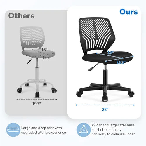 Miniatura 5 de Topeakmart Silla de oficina sin brazos, silla de estudio de computadora giratoria ajustable de malla para espacios pequeños, color negro