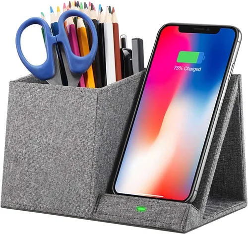 Miniatura 10 de COSOOS Cargador inalámbrico rápido con organizador de escritorio, cargador de teléfono de escritorio compatible con 15/15 Pro/15 Pro