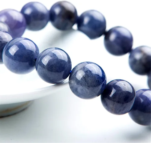 Miniatura 3 de Precious Blue Natural Tanzanite Gemstone Big Round Crystal Bead Stretch Bracelet 0.531in