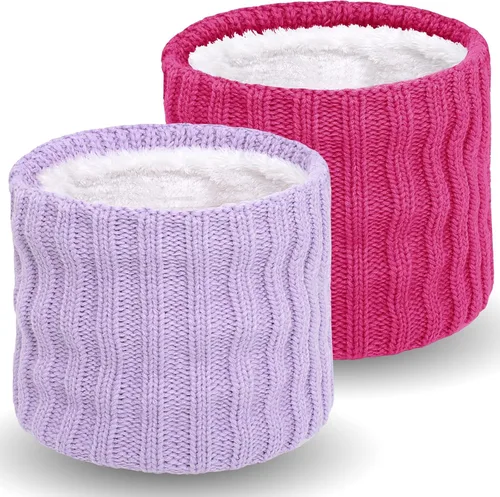 Miniatura 20 de Wandx Polaina de forro polar para niños y niñas, para invierno, para clima frío, cubierta facial de punto de rayas anchas para niños y niñas