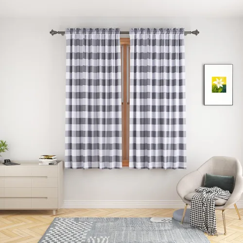 Miniatura 17 de UPOPO Cortinas de ventana Buffalo Check 122 cm de largo, cortinas de algodón para sala de estar, paneles de cortina a cuadros para dormitorio