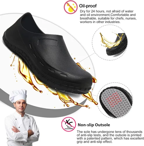 Miniatura 5 de Zapatos de chef Zapatos de cocina antideslizantes a prueba de agua y aceite para hombre, cómodos zapatos de enfermería para servicio de alimentos