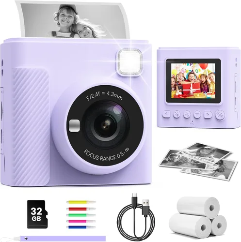 Miniatura 8 de TIATUA Cámara de impresión instantánea para niños, regalos de cumpleaños de Navidad para niñas y niños, cámara digital de video HD 1080P para niños