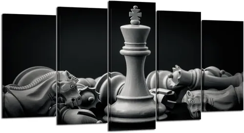 Kreative Arts - Pintura de pared de rey y caballero de ajedrez blanco y blanco en lienzo, 5 piezas, impresiones artísticas, póster, obras de arte