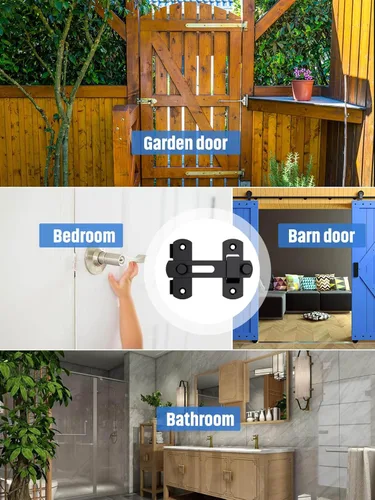 Miniatura 7 de Cerradura de puerta corrediza de granero, pestillos de seguridad de acero inoxidable y cerrojos de perno de puerta para gabinete de vino, baño, Negro