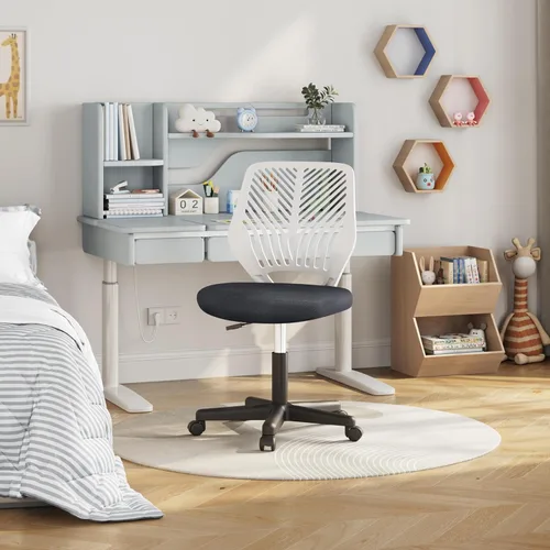 Miniatura 6 de Topeakmart Silla de escritorio sin brazos, soporte lumbar de malla, ergonómica, giratoria para espacios pequeños, gris oscuro