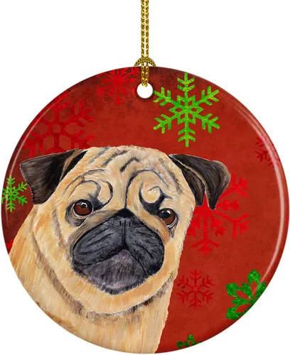 Miniatura 39 de Caroline's Treasures Bulldog English - Copos de nieve rojos y verdes, adorno de cerámica de Navidad, decoración colgante para el hogar, Navidad