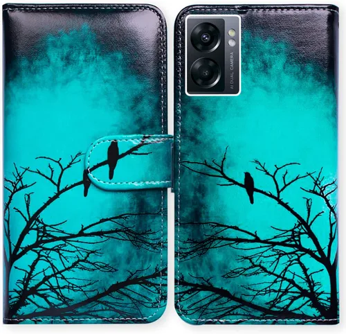 Bcov Funda para OnePlus Nord N300 5G, diseño de pájaro negro y verde con tapa para teléfono con ranura para tarjeta y soporte para OnePlus Nord N300