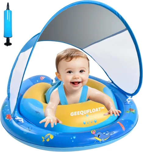 Miniatura 8 de Flotador de piscina para bebé con toldo, flotador inflable para bebé con protección solar UPF50+, flotador de piscina infantil con consola