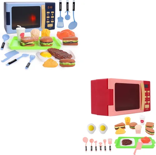 Juguete de microondas para niños con luz y sonido, aparatos de cocina de juguete realistas, accesorios de cocina de juego y comida de juego para