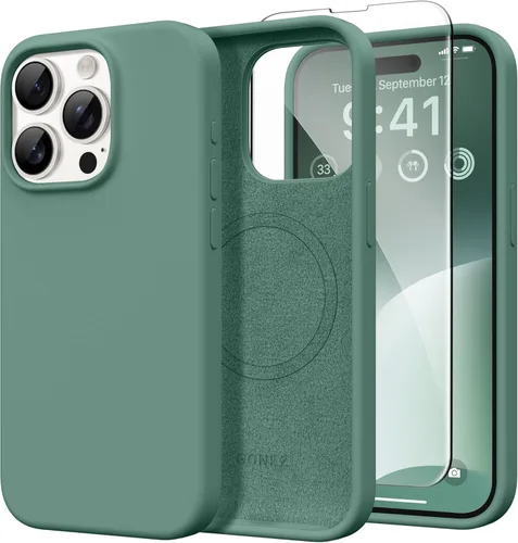 Miniatura 114 de GONEZ Funda de silicona para iPhone 14 Pro Max, compatible con MagSafe, con protector de pantalla + protector de lente de cámara, silicona líquida a