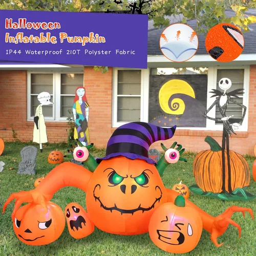 Miniatura 2 de Decoraciones inflables de Halloween de 8 pies de largo, decoraciones de calabaza con luces LED integradas, linterna inflable para interiores