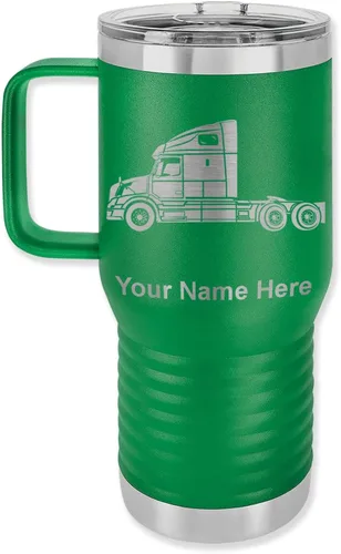 Miniatura 8 de LaserGram Taza de café aislada al vacío de 15 onzas, cabina de camión, grabado personalizado incluido (negro)