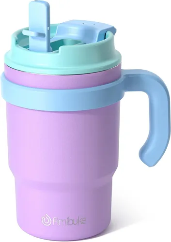 Miniatura 9 de Fimibuke Vaso aislado para niños de 16 onzas con asa y pajillas, paquete de 2 vasos de acero inoxidable 18/8 sin BPA con tapas 2 en 1, a prueba