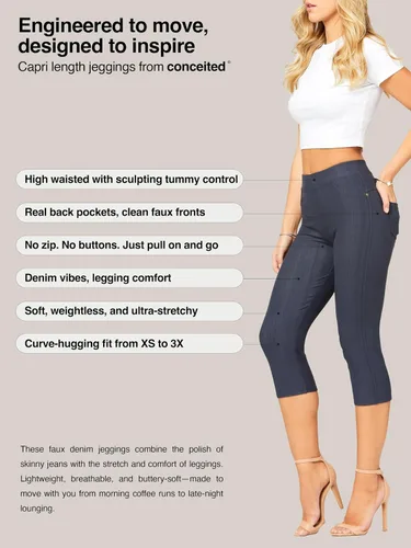 Miniatura 2 de Conceited Jeggings para mujer con bolsillos, cintura alta, control de abdomen, talla regular y grande