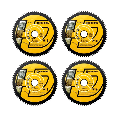 Miniatura 14 de HIGHDRIL Juego de hojas de sierra circular de 3" 75mm, 4 piezas - Disco de corte de diamante/HSS/TCT para amoladora angular para cortar metal