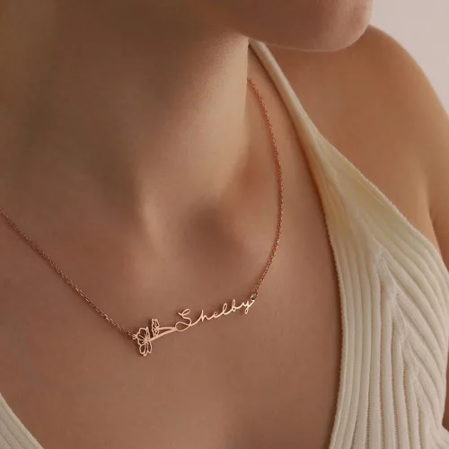 Miniatura 4 de TRANGEL Custom Birth Flower Name Necklace Personalized 18K Gold Plated Birth Month Flower Necklace Dainty Floral Pendant Jewelry Mothers Birthday