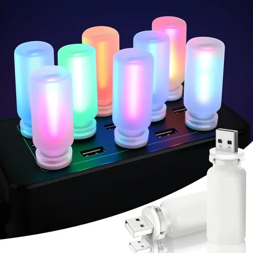 Miniatura 8 de 2 PCS Luces Ambientales USB Azules para Interior del Automóvil, Control Táctil Brillo Ajustable Enchufables Botella de Vidrio Retro Luces Nocturnas