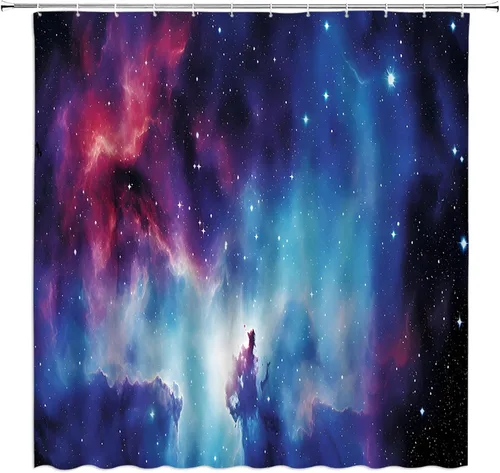 Miniatura 3 de Cortina de ducha con diseño de galaxia, espacio exterior, estrellado, para hombres, niños, universo nebulosa, planeta, juego de decoración de baño