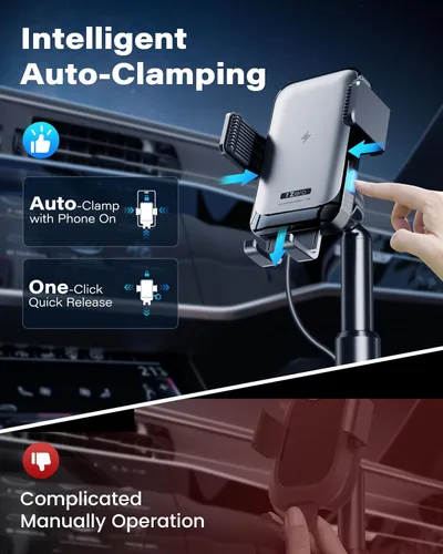 Miniatura 2 de 1Zero Cargador inalámbrico de auto con sujeción automática, soporte de teléfono resistente de 15 W, carga rápida para iPhone 16 15 Pro Max Plus 14