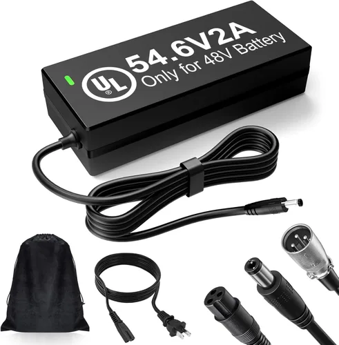 Cargador de batería de litio de 48 V - Cargador rápido de 54.6 V 2 A con certificación UL para bicicleta eléctrica, con apagado automático, control