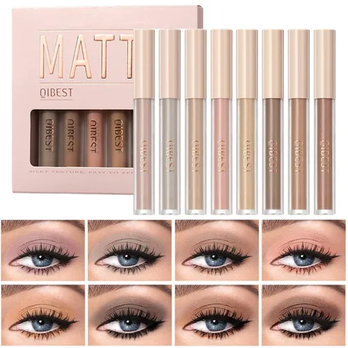 Juego de 8 sombras de ojos líquidas mate, tonos neutros mate marrón y topo, acabado crema a polvo, base impermeable mezclable nude para mujer (nude)
