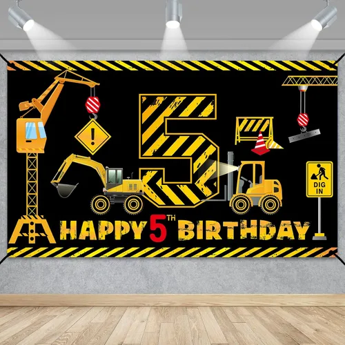 Miniatura 6 de Decoraciones de primer cumpleaños para niños, tema de excavadora y camión volquete, decoraciones de banner de primer cumpleaños, banner de Negro 1st