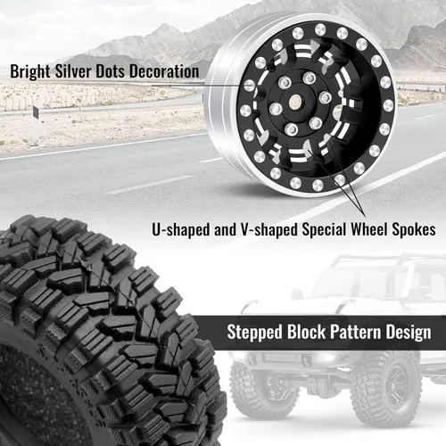 Miniatura 5 de OGRC 1.0 Plus (3.05 cm) Juego de Llantas y Neumáticos Beadlock 7mm de Desplazamiento Negativo, Llantas SS Super Suave y Adhesiva para TRX4M SCX24