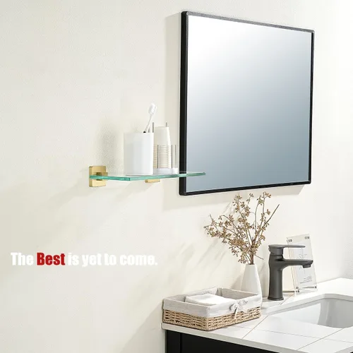 Miniatura 4 de JQK Estante de baño de vidrio dorado, vidrio templado para almacenamiento en la ducha de 8 por 5 pulgadas, acero inoxidable 304 dorado cepillado