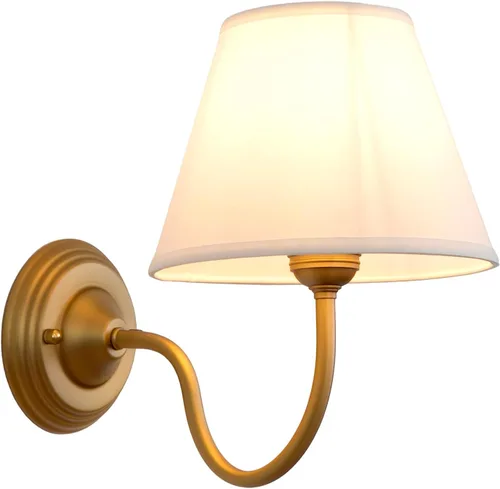 Aplique de pared de tela con brazo curvado vintage con pantalla de tela de lino, lámpara de pared individual para interiores con cableado montada en