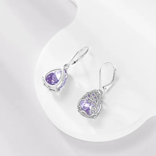 Miniatura 256 de Aretes colgantes con forma de lágrima de filigrana de piedra lunar de plata de ley 925 con cierre de palanca para mujer, regalos de joyería