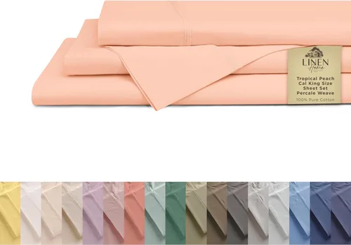 Miniatura 35 de Linen Home Juego de sábanas 100% de percal de algodón, fresco, ligero, sólido, tamaño king, 4 piezas, 1 sábana encimera, 1 sábana ajustable, 07