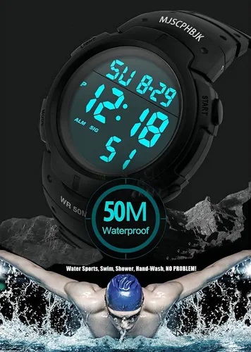 Miniatura 6 de Reloj deportivo militar, a prueba de agua, con luz LED en la pantalla, alarma, cronómetro, resistente al agua hasta 50 m de profundidad, para hombre.