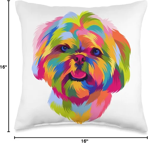 Miniatura 4 de Cute Pop Art Shih Tzu Gifts Men Women Almohada colorida para el propietario del cachorro de Shih Tzu con retrato de Shih Tzu, 16 x 16 pulgadas