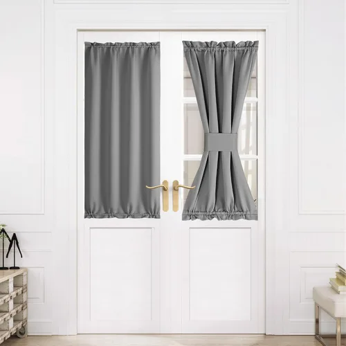 Miniatura 279 de NICETOWN Cortinas opacas unicolor con aislamiento térmico para puerta francesa, granja, oscurecimiento de habitación, puertas y ventanas de Marrón