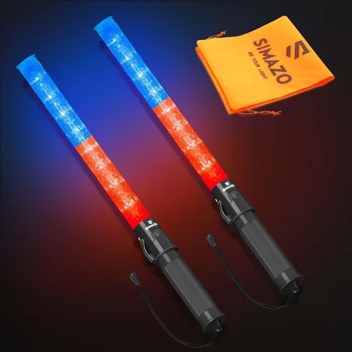 Miniatura 20 de 2 Piezas Varitas de Tráfico de Señalización de 21 Pulgadas con 3 Modos Intermitentes y 6 Luces LED, Bastón de Seguridad de Tráfico con Clip Lateral