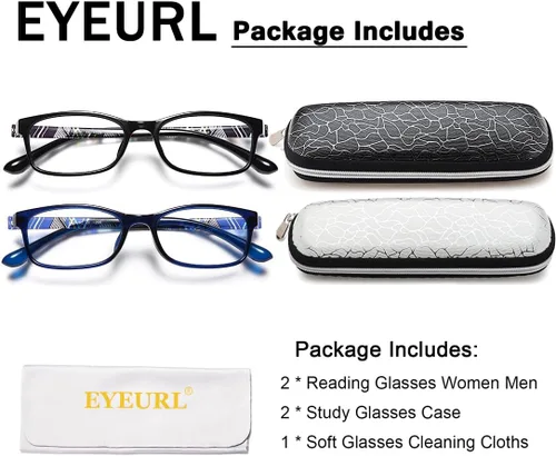 Miniatura 7 de EYEURL Paquete de 2 lentes de lectura con bloqueo de luz azul para mujeres y hombres, lentes de lectura para computadora + aumento de 1.0, anteojos