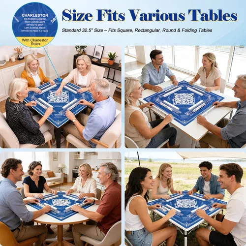 Miniatura 7 de Tapete Mahjong con regla, 32.5 x 32.5 pulgadas, impermeable, superficie suave, fácil de limpiar, antideslizante y reduce el ruido, tapete de mesa